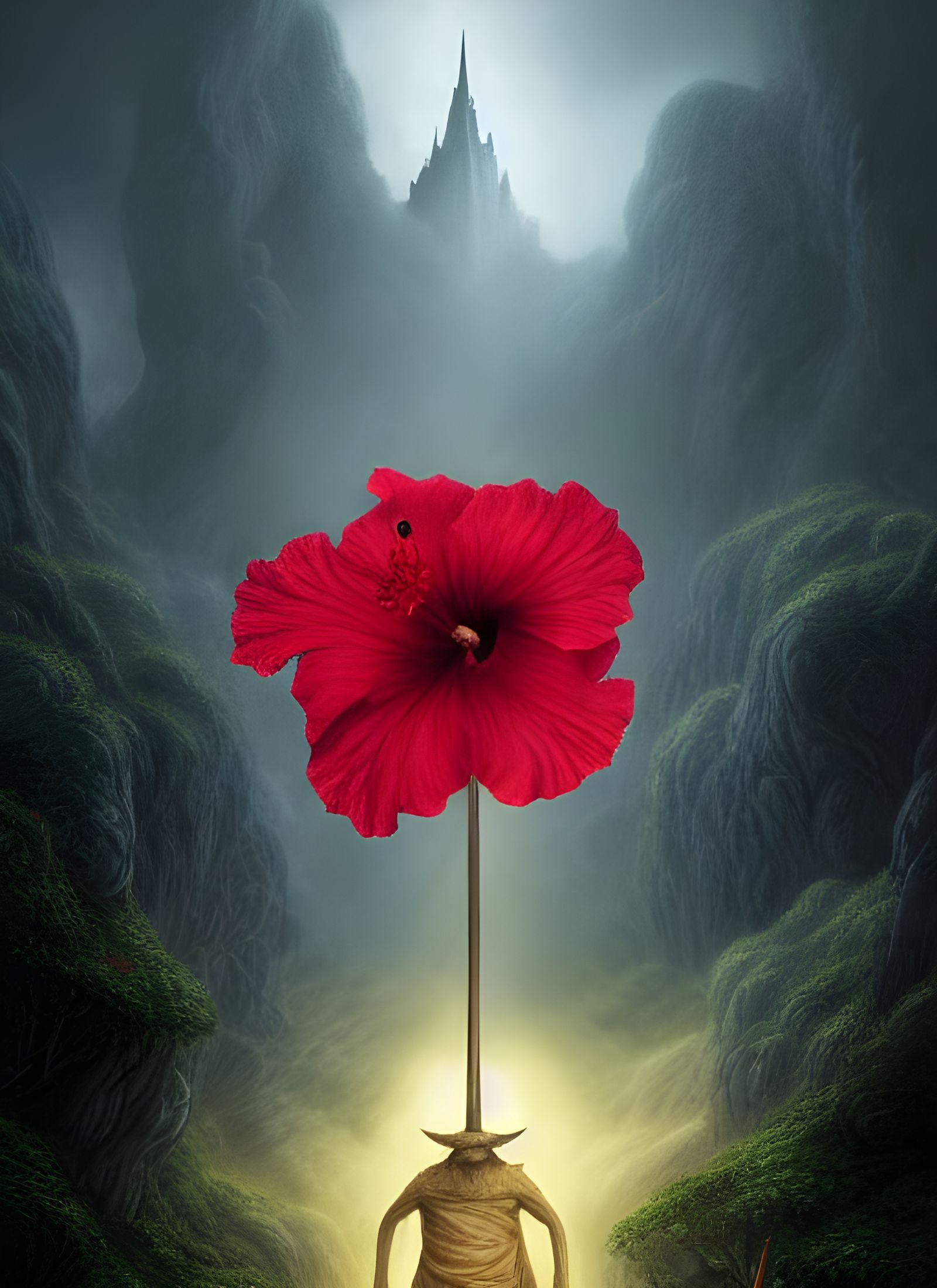 Hibiscus and Dark Tower Fantasy Art