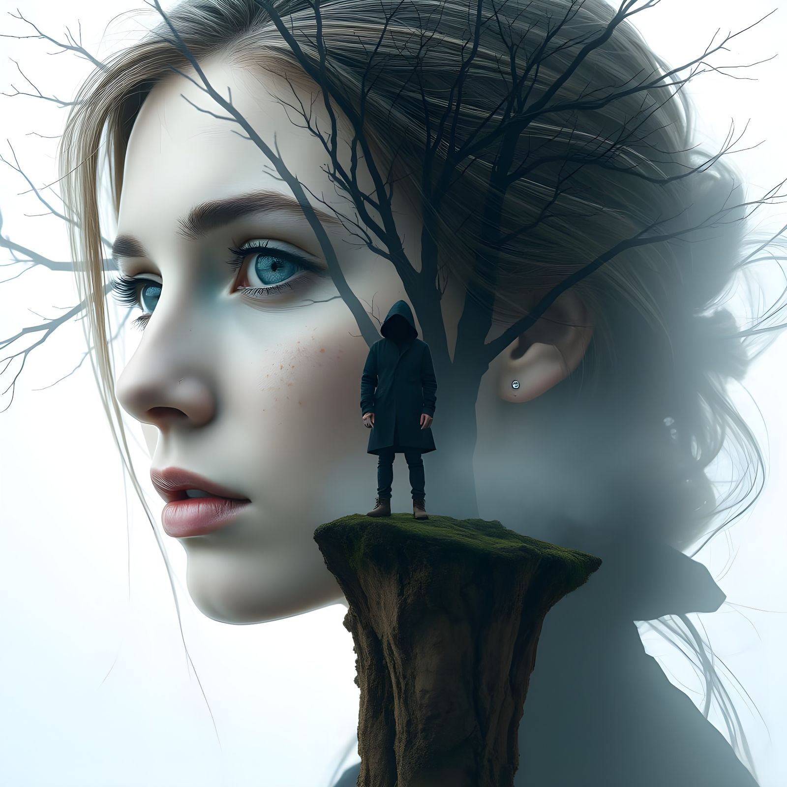 Surreal Double Exposure: Woman and Nature in Digital Art