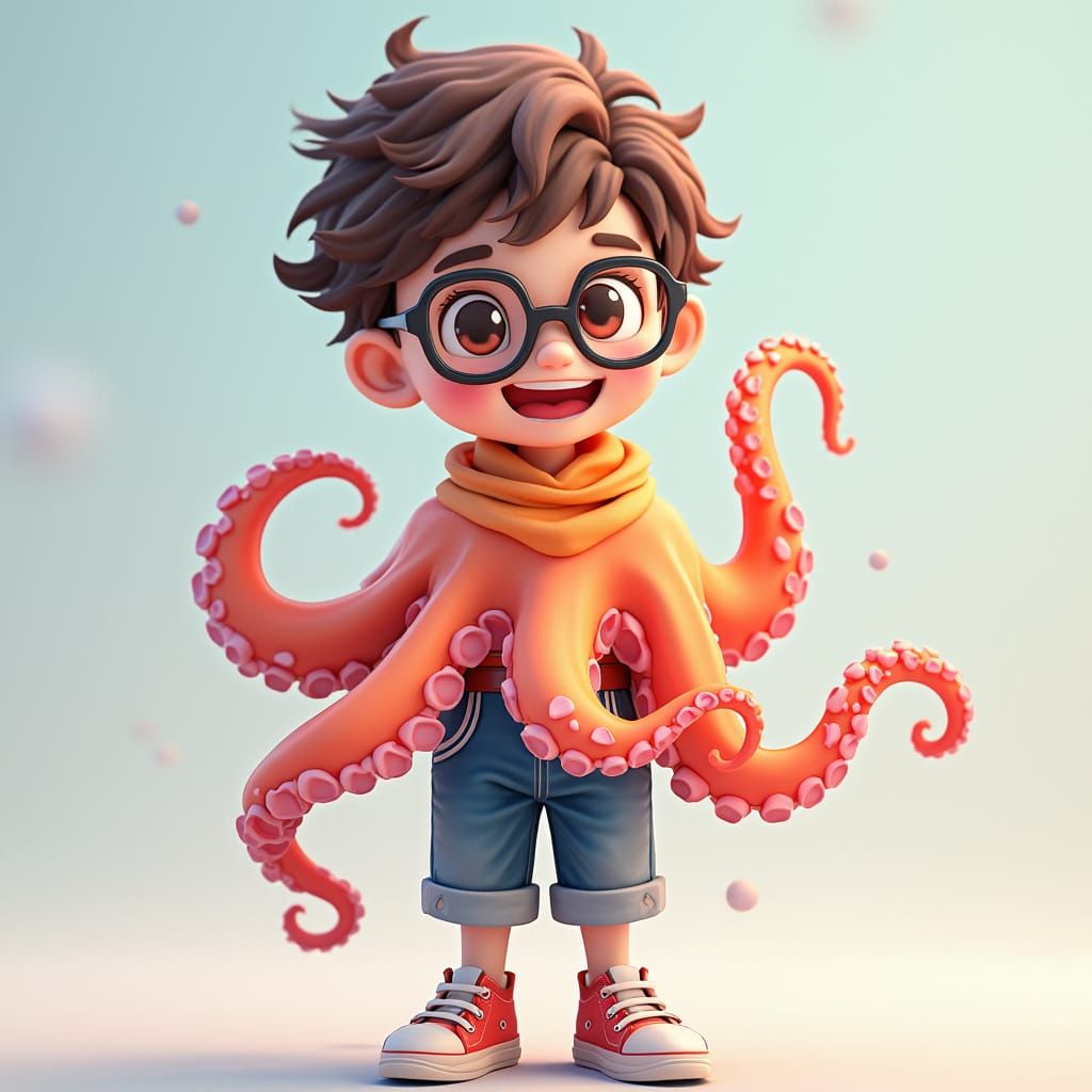 Anime Boy Merged with Octopus Legs in 3D Style