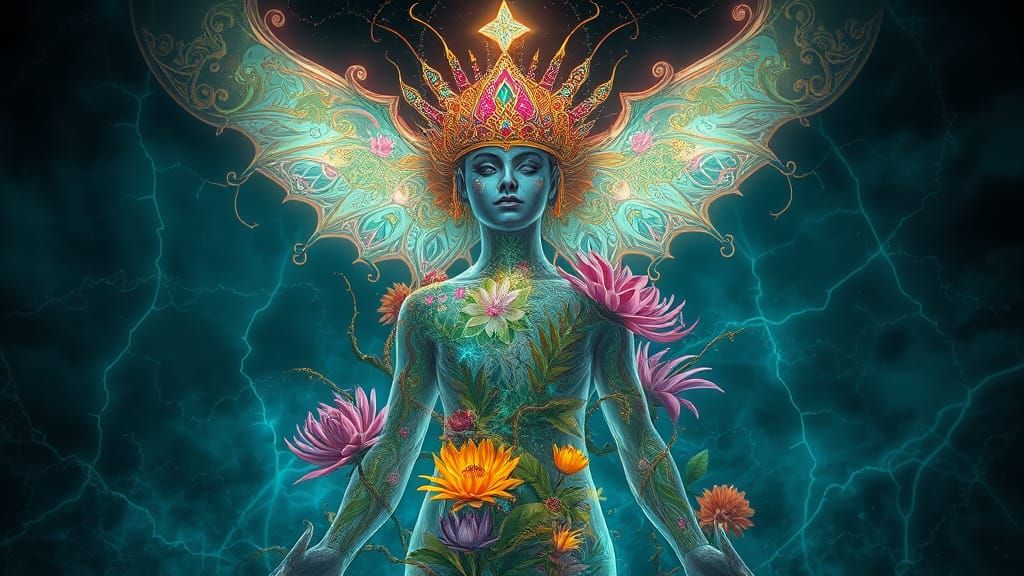 Ethereal Duality: Dreamlike Artistry in Lush, Bioluminescent...