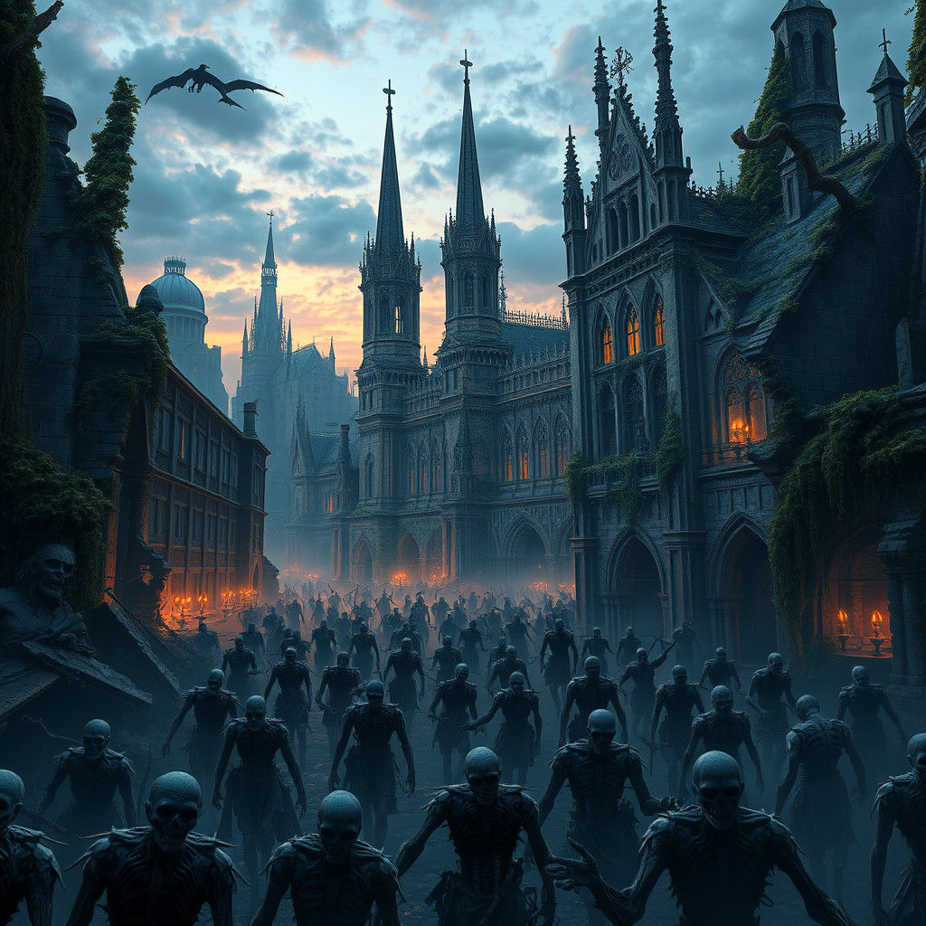 Undead Hordes in Ruined Cityscape Concept Art