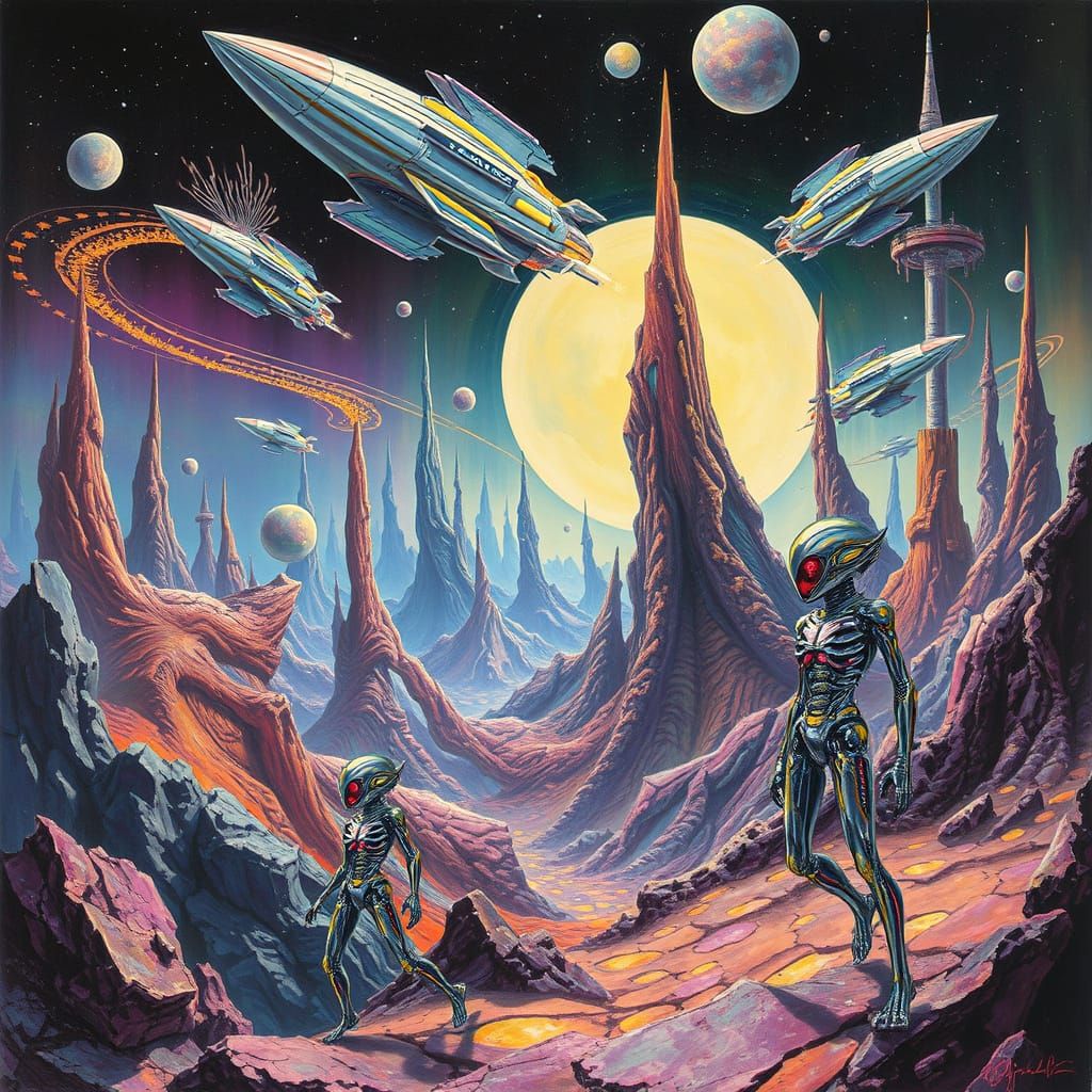 Surreal Science Fiction Scene in Abstract Expressionist Styl...