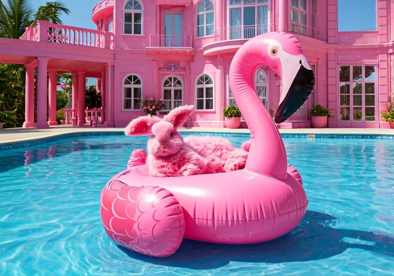 Pink Rabbit Pool Party at Barbie's Dream Mansion