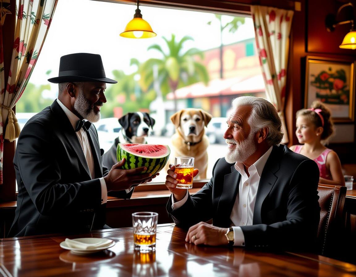 Bar Scene with Dogs, Children, and Watermelon Wine