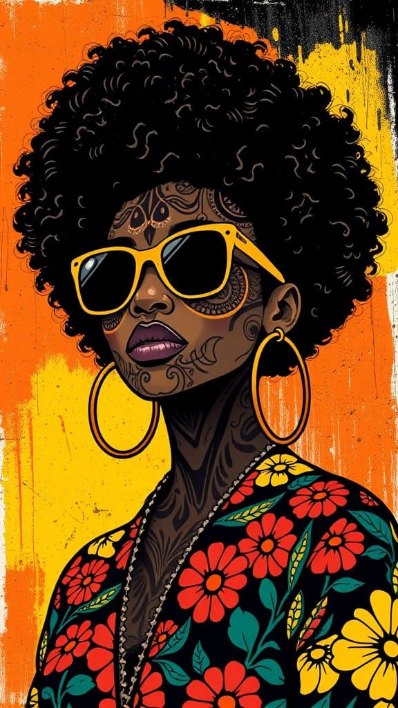 Vibrant Afro Goddess in Bold, Colorful Style