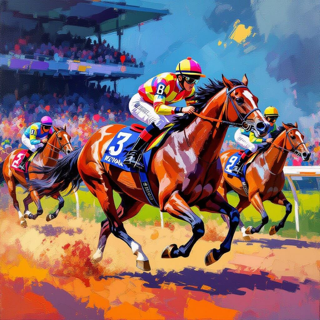 Horse Race in LeRoy Neiman's Energetic Style