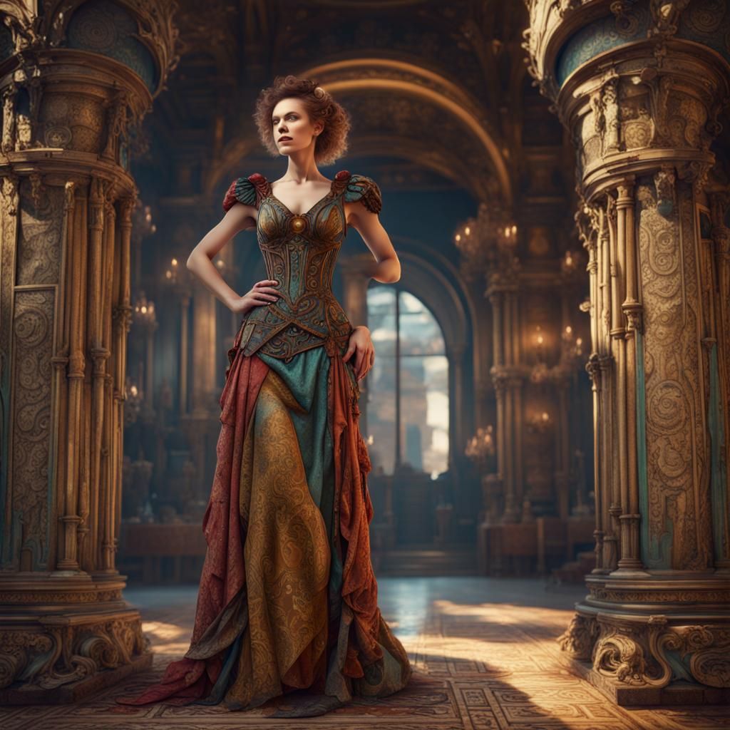 Steampunk Grecian Dress: Opulent Fantasy Art