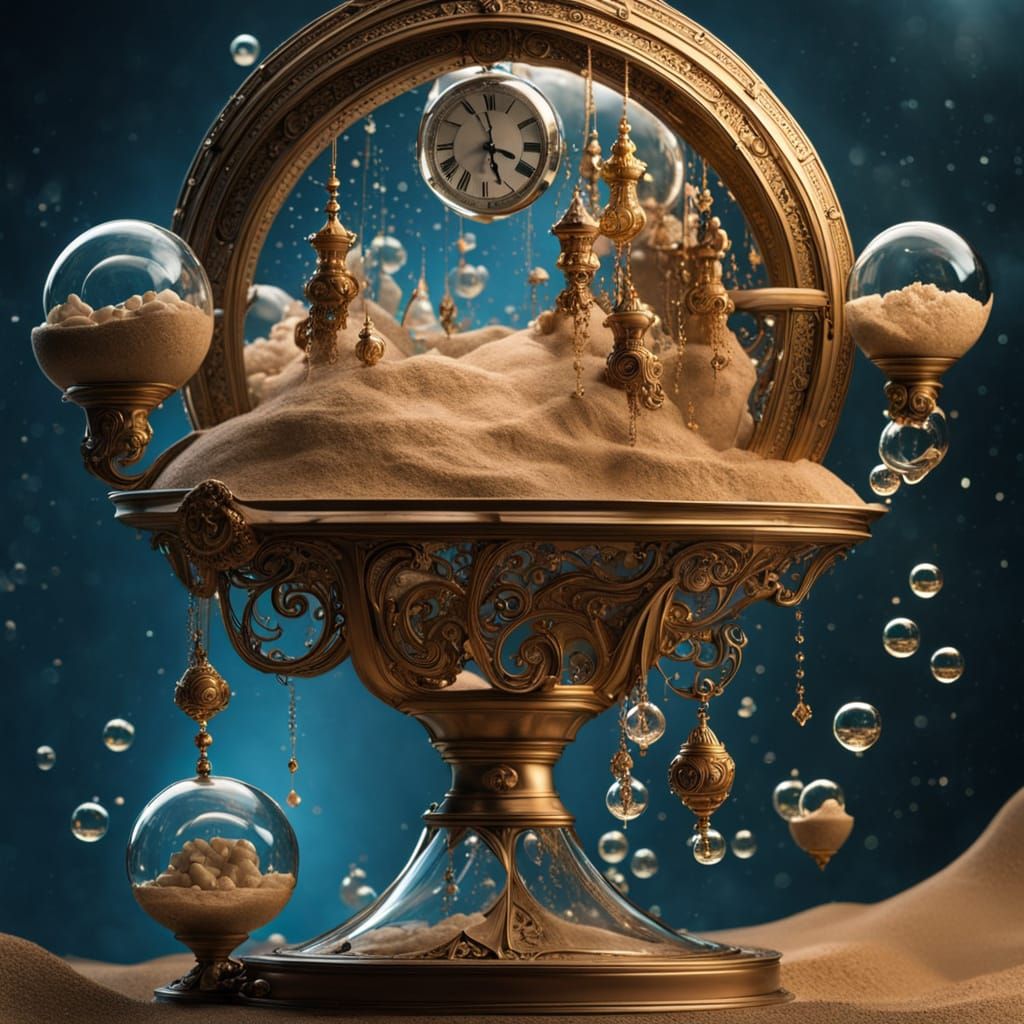 Father Time's Dreamlike Sand Bubbles and Warped Hourglasses