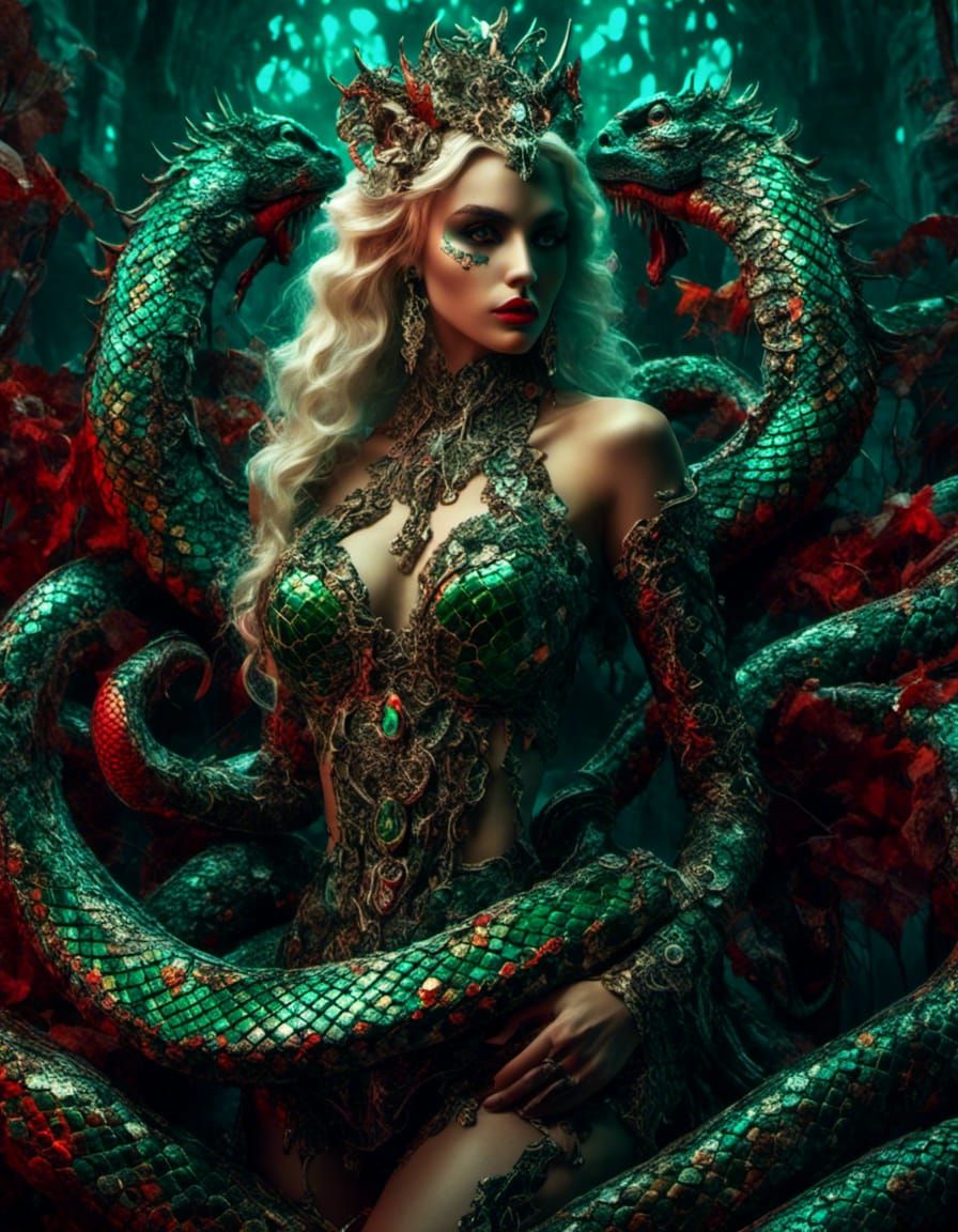 Hyperdetailed Python Girl with Emerald Scales