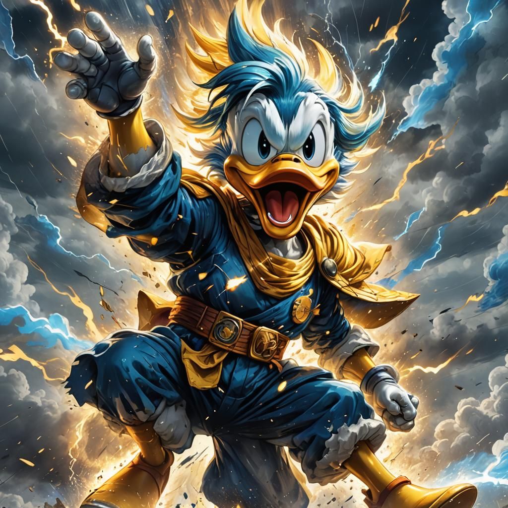 Donald Duck Super Saiyan Transformation in Anime Style