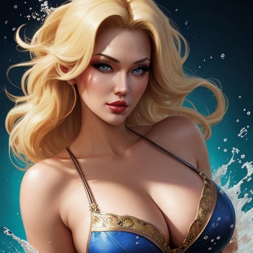 Hyperrealistic Blonde Pinup Girl in Splash Art Style