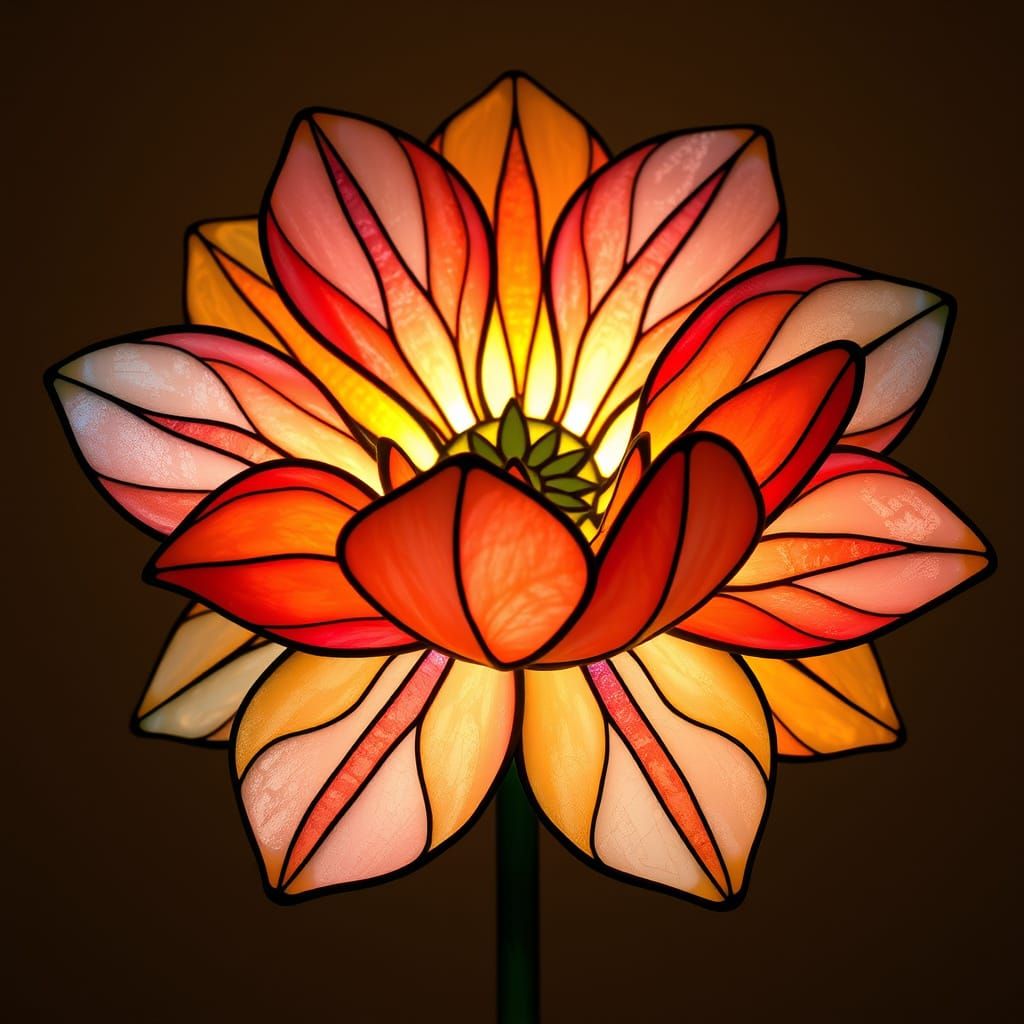 Glowing Stained Glass Flower in Art Nouveau Style