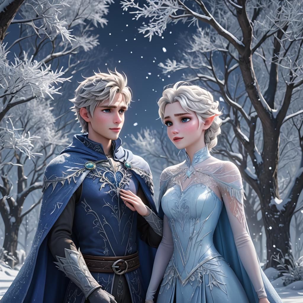 Elsa and Jack Frost in 3D Anime Art