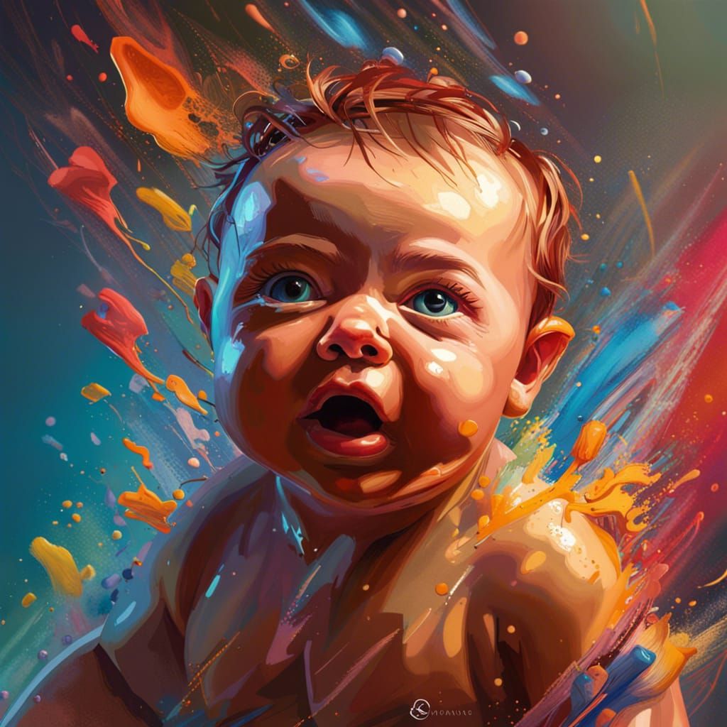 Hyperrealistic Baby Portrait in Splash Art Style