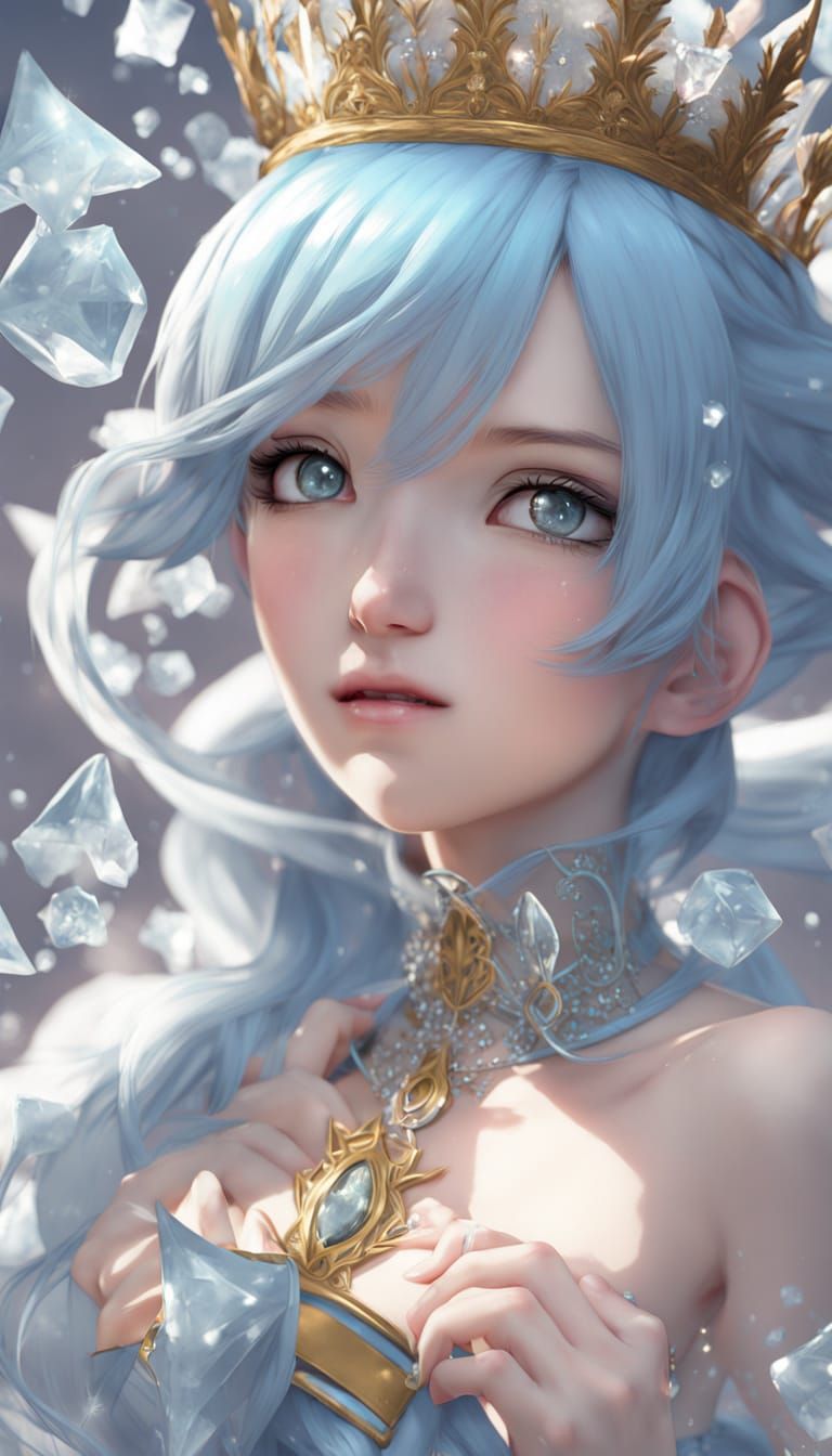 Anime Princess Elsa in Royal Latex Wear and Crown