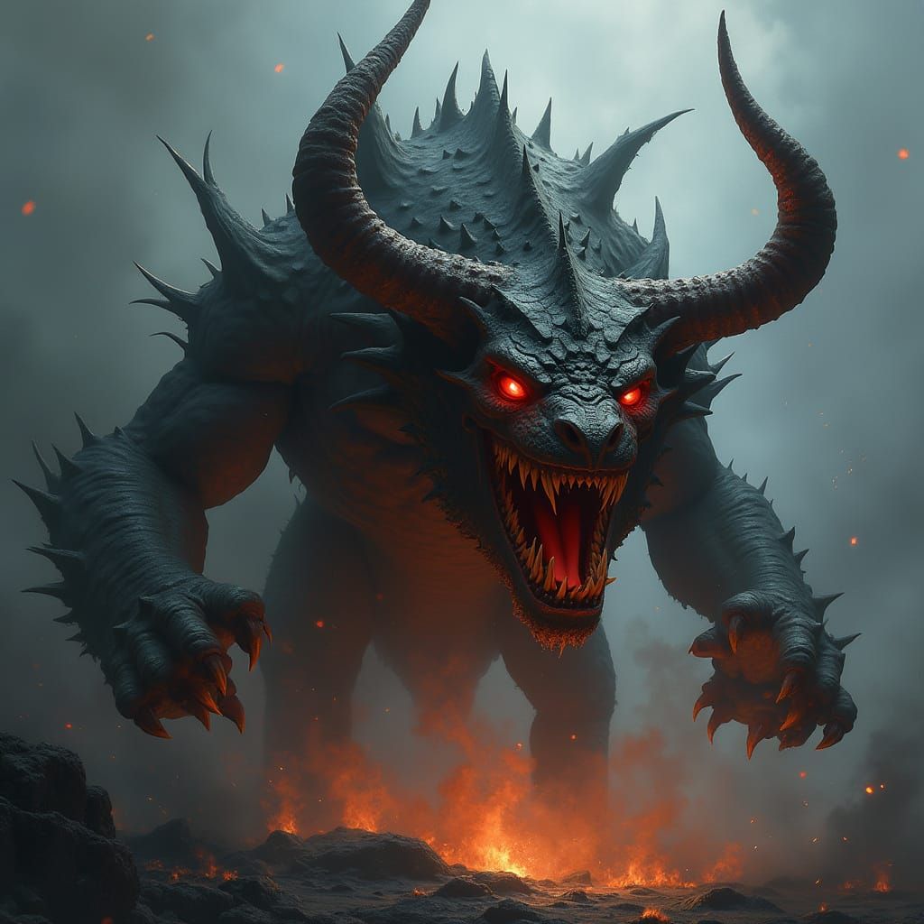 Enraged Mythical Beast Emerges in Epic Fantasy Style