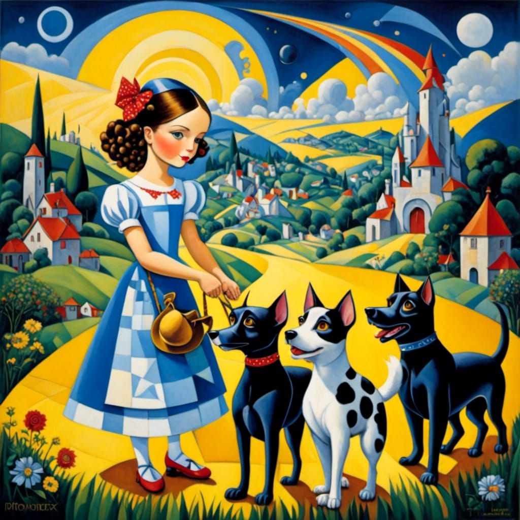 Dorothy and Toto's Whimsical Cubist Journey