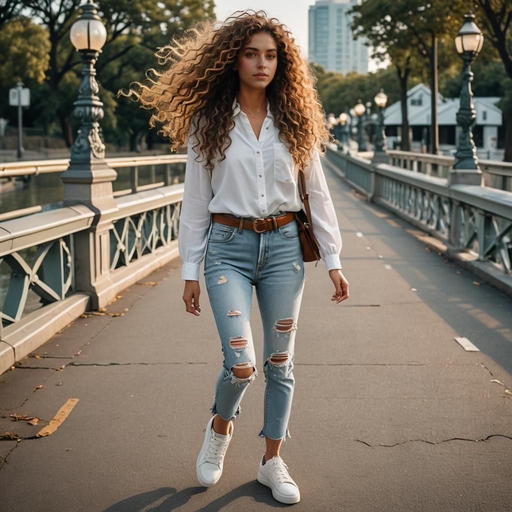 Girl with Flowers on a Bridge: Fantasy Art