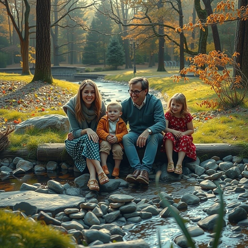 Cozy Family Moment Under a Sunny Park Oasis