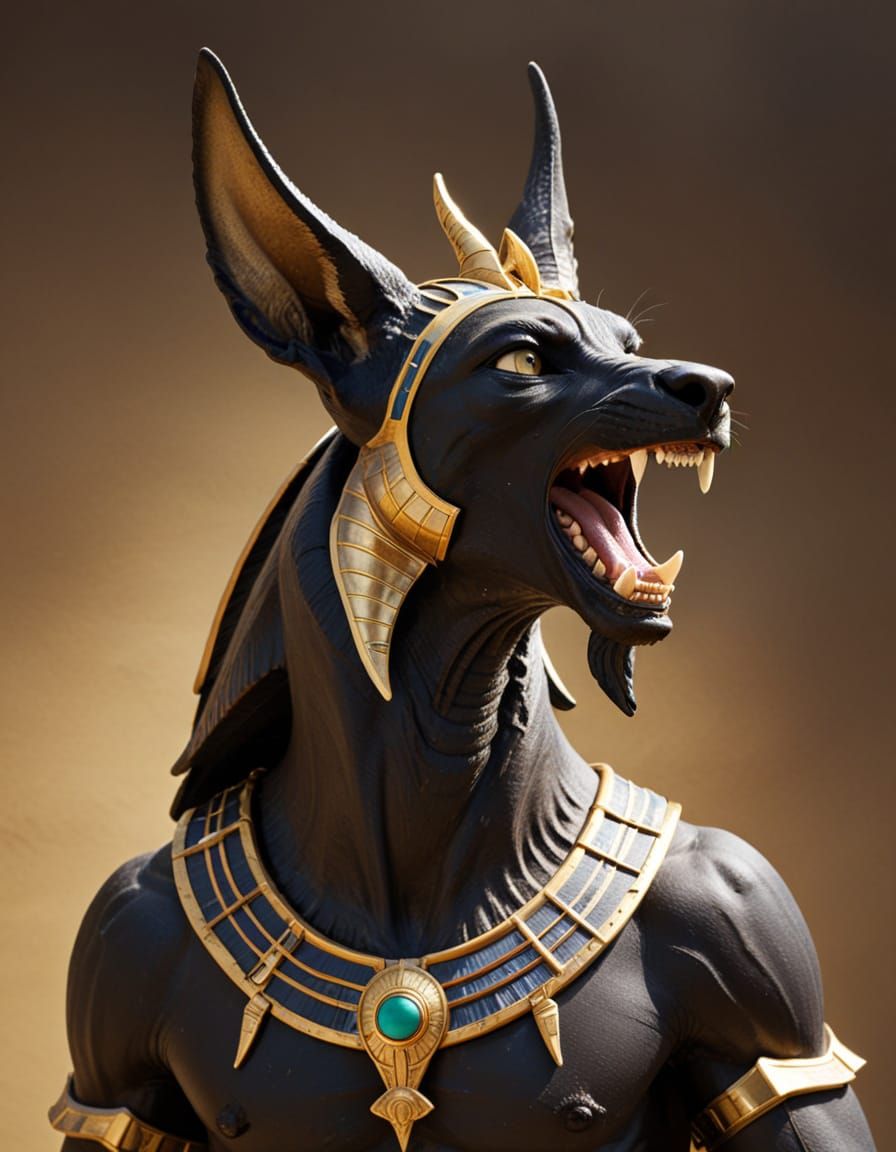 Egyptian God Anubis Screams in Horror