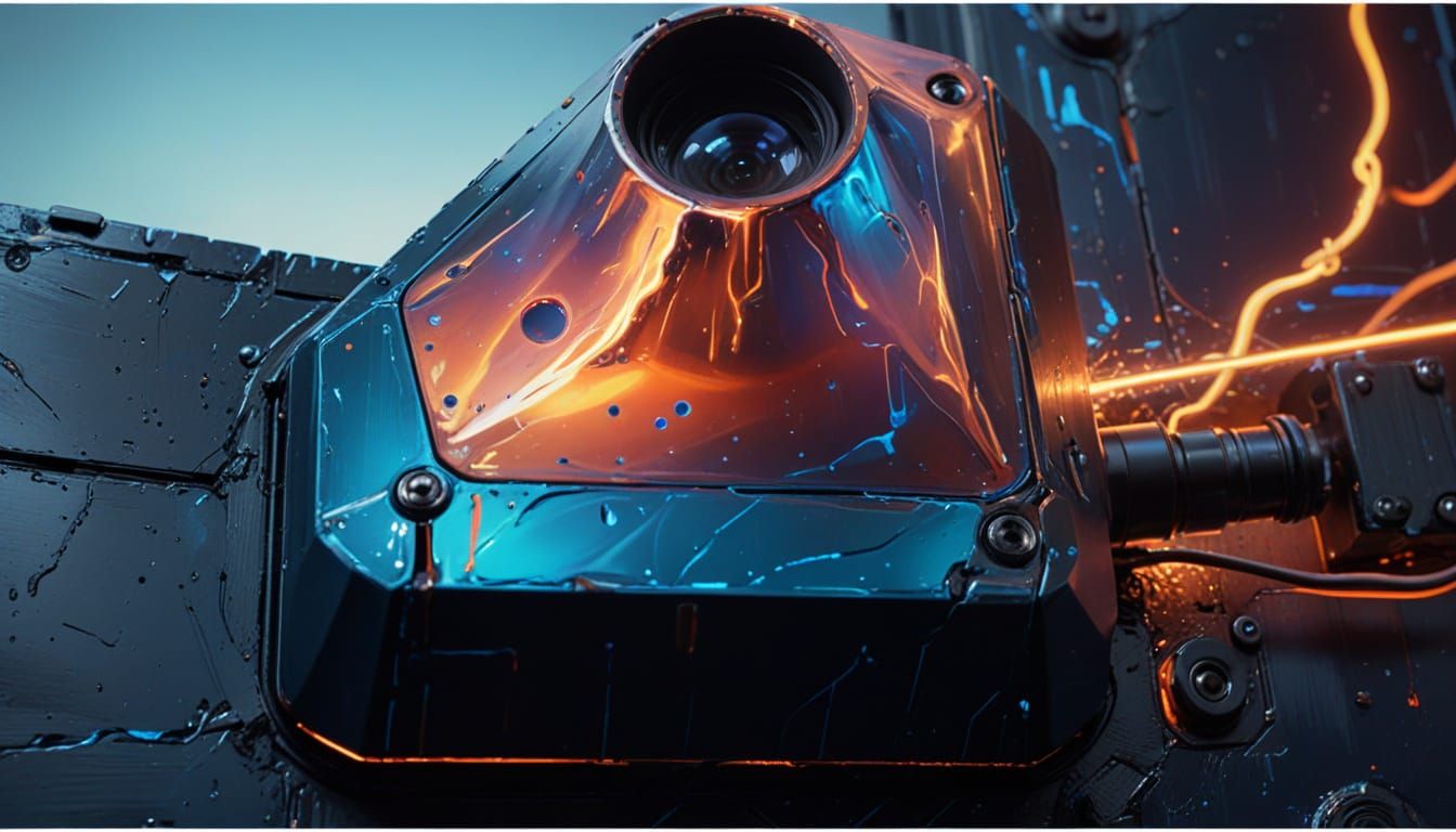 Surreal Spy Camera in Futuristic Landscape