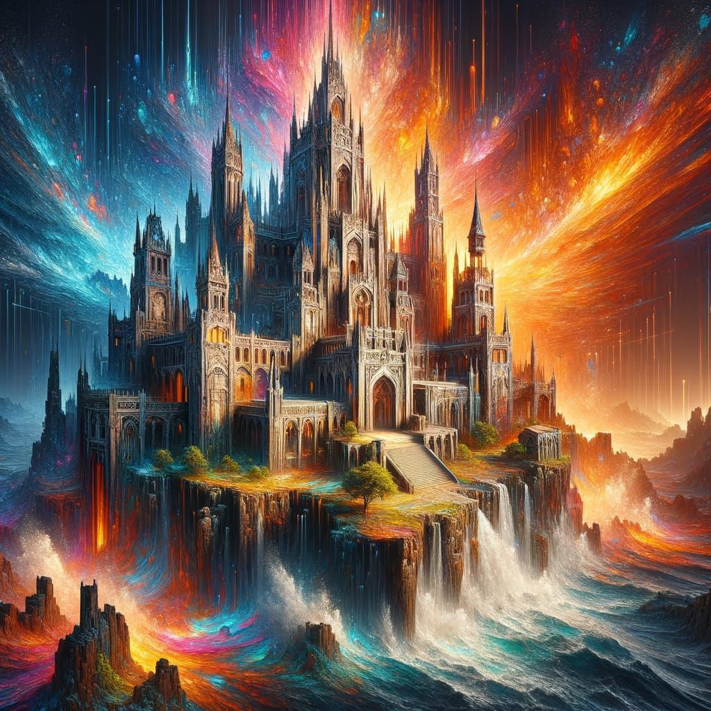 Fantasy Castle in Dramatic Lighting: Hyperrealistic Splash A...