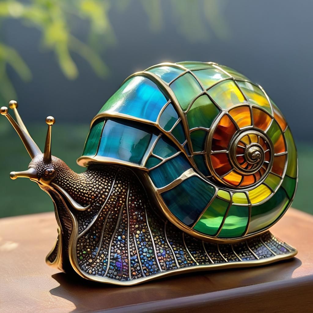 Stained-Glass Snail Sculpture in Tiffany Style