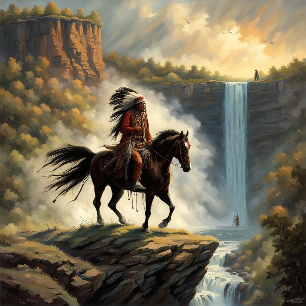 Native American Horseback Ride in Kinkade Style