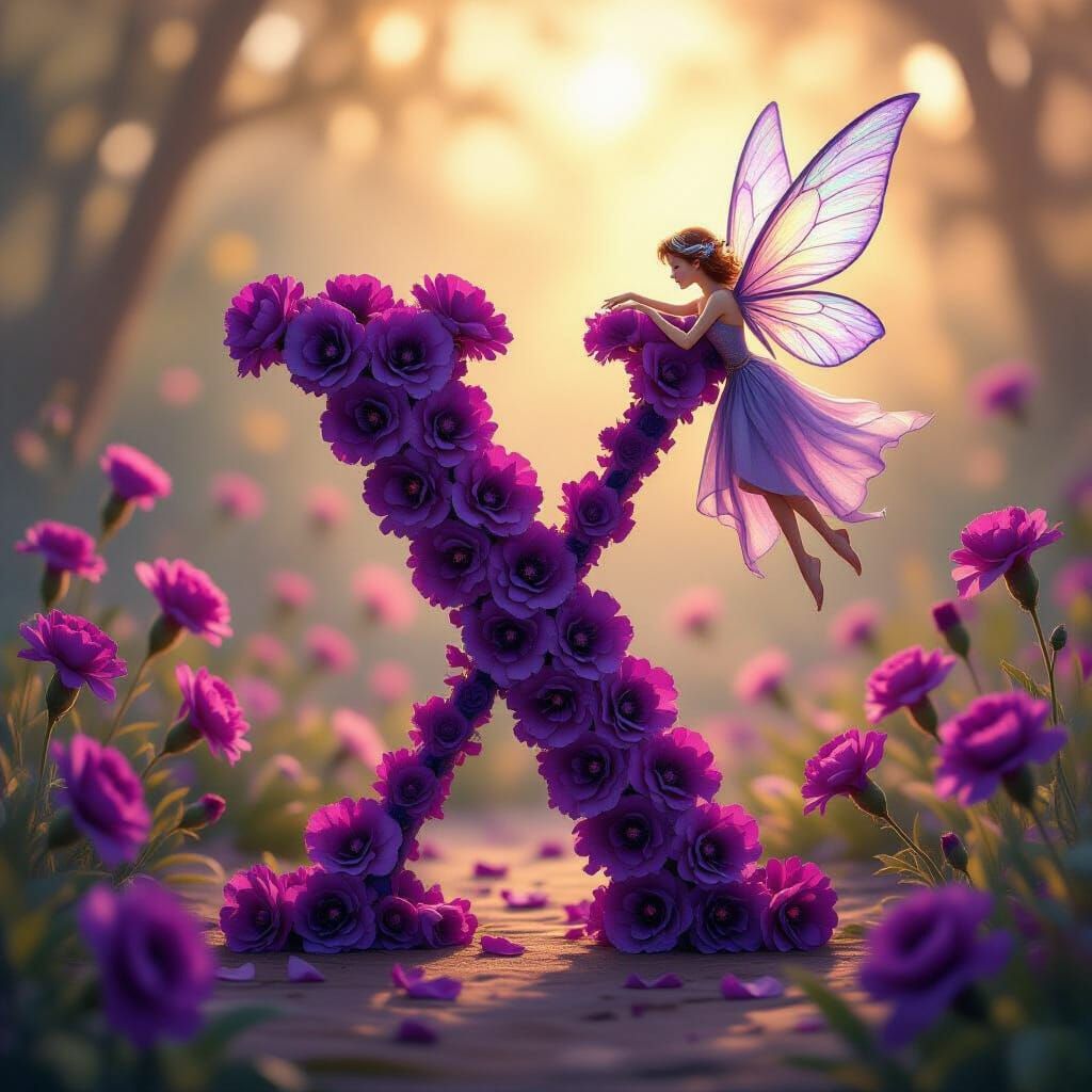 Purple Carnation 'X' with Ethereal Fairy in Golden Light