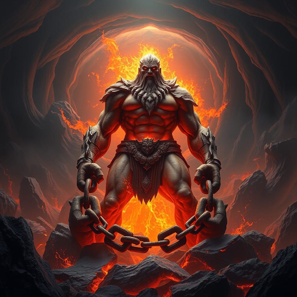 Epic Fantasy Figure of God Cronos Breaks Free from Ancient C...