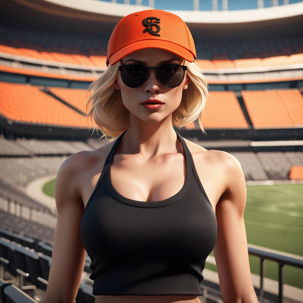 Detailed Portrait of Blonde in Stadium, Fantasy Art