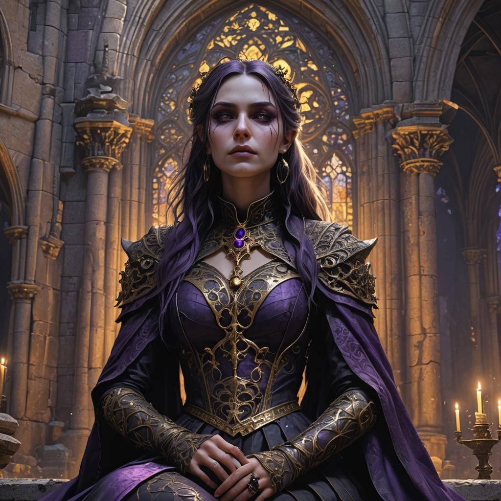 Gothic Woman in Cathedral Ruins: Fantasy Art