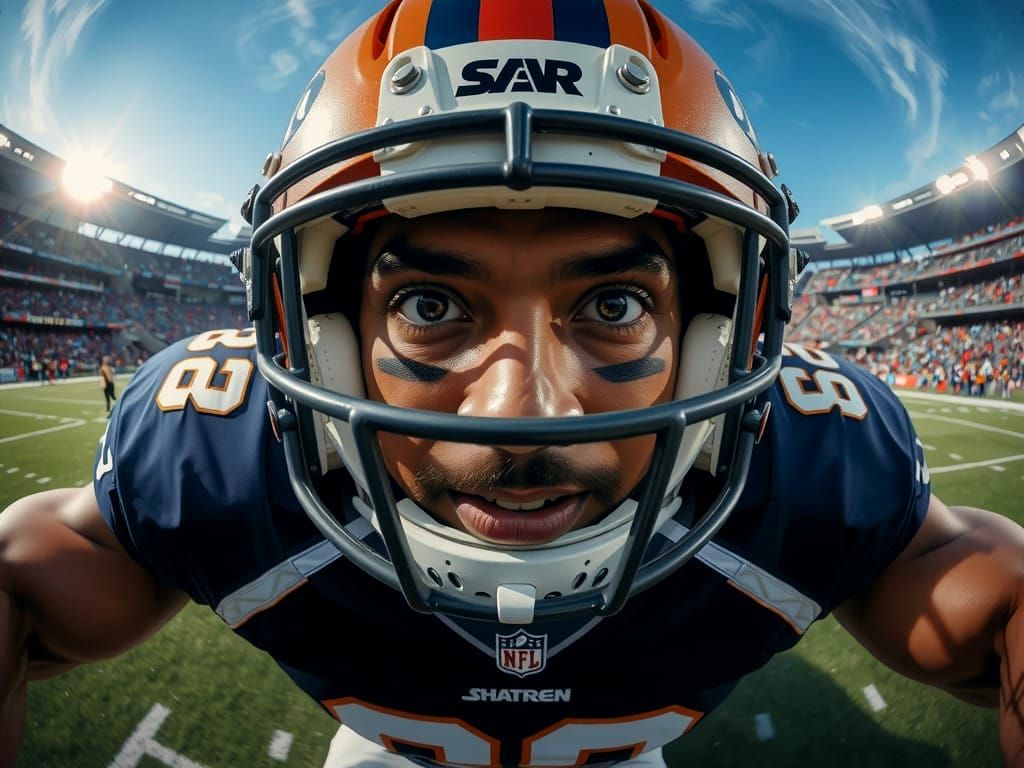 Gridiron Athlete Behind the Wheel in Distorted Perspective