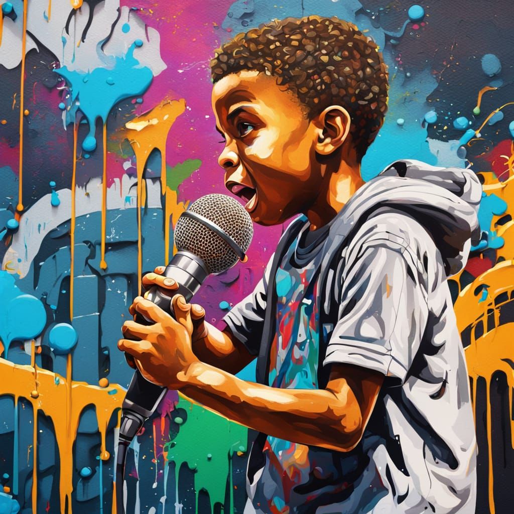 Graffiti Art of Boy with Mic and Basketball