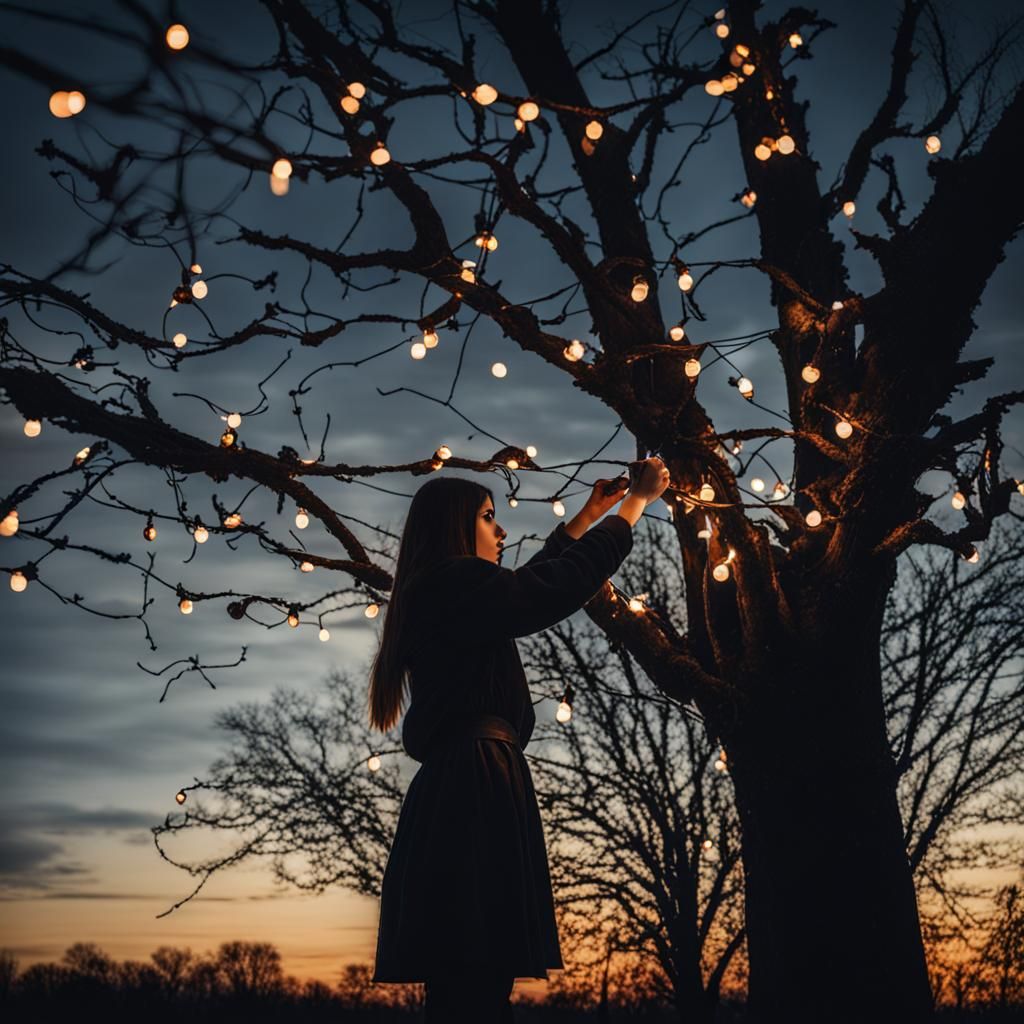 Festive Lights Adorn a Spooky Tree