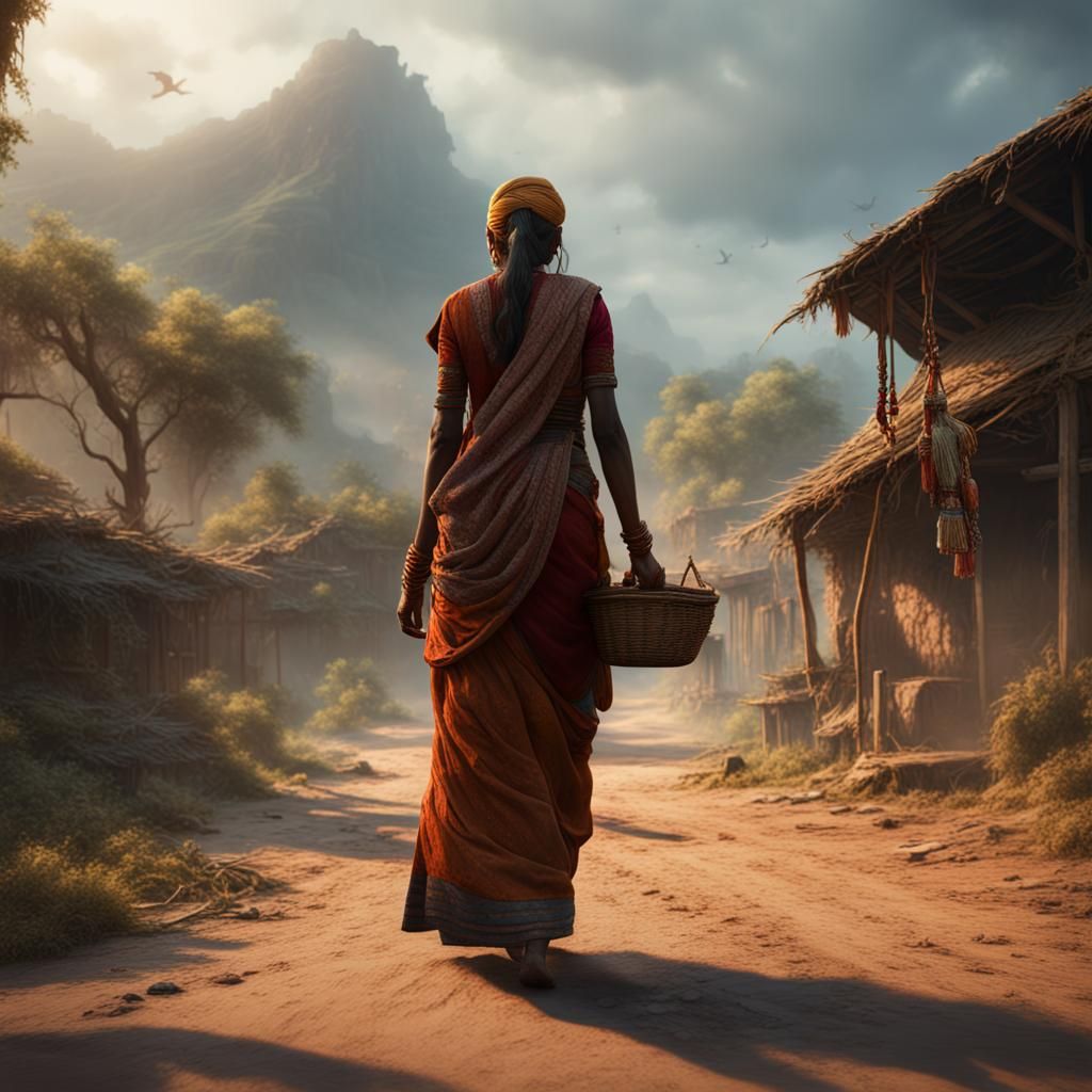 Indian Woman's Journey: A Detailed Matte Painting