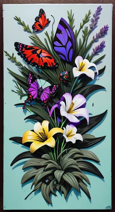 Graffiti Art Garden with Lilies and Insects