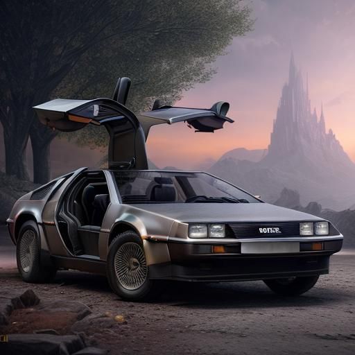Detailed DeLorean Matte Painting in Deep Color
