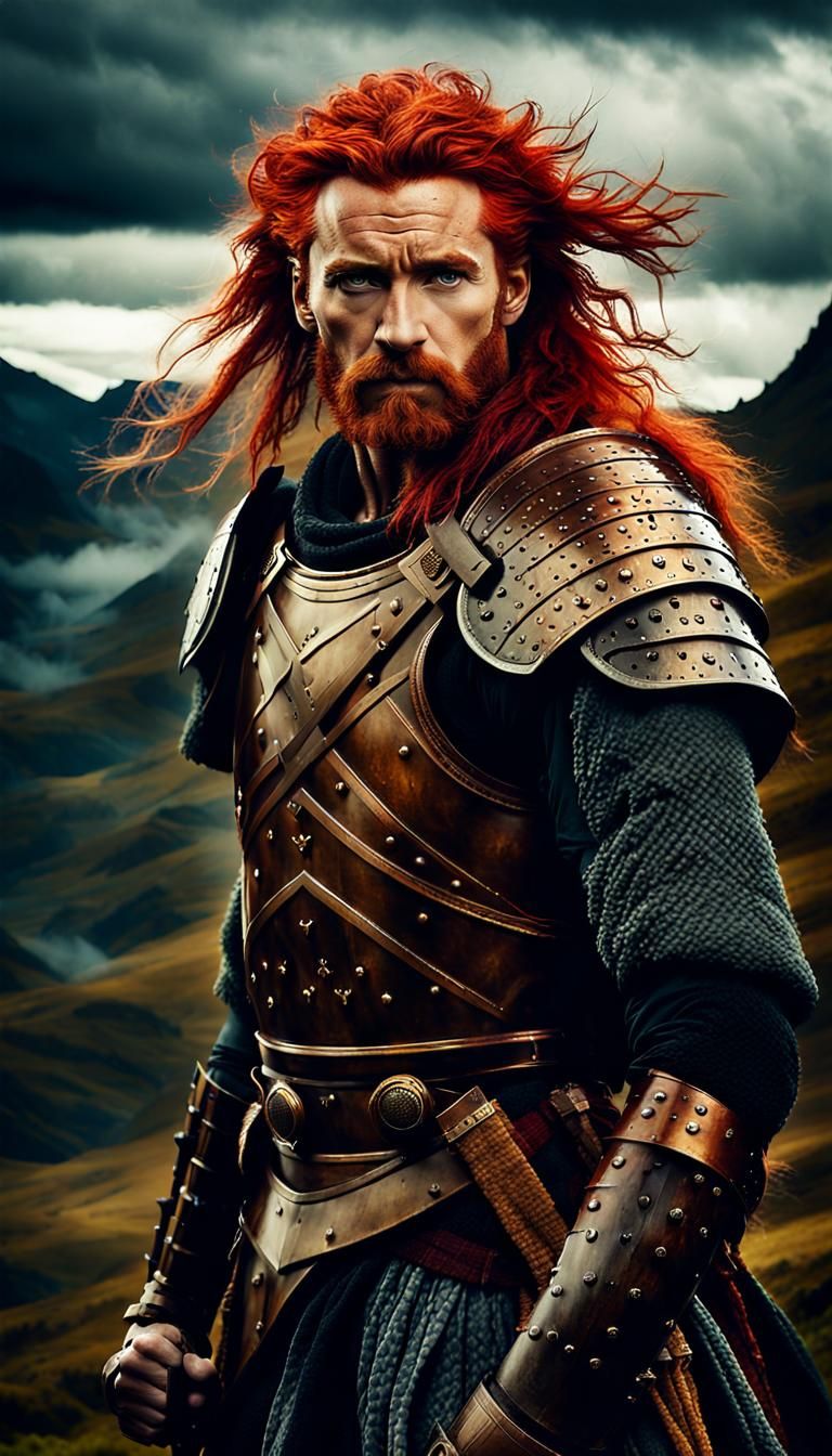 Scottish Warrior in Misty Mountains: Cinematic Portrait