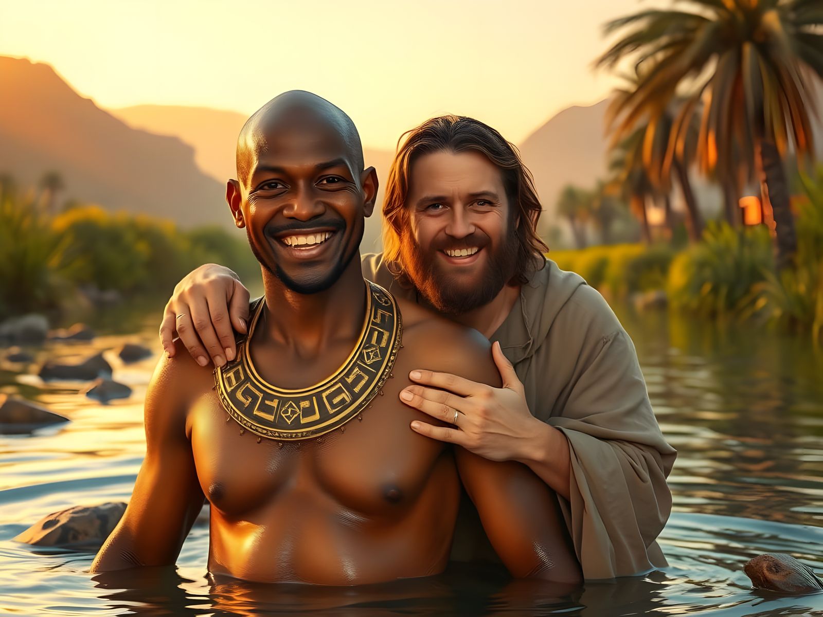 A Robust Ethiopian Eunuch Receives Baptism in the Jordan Riv...