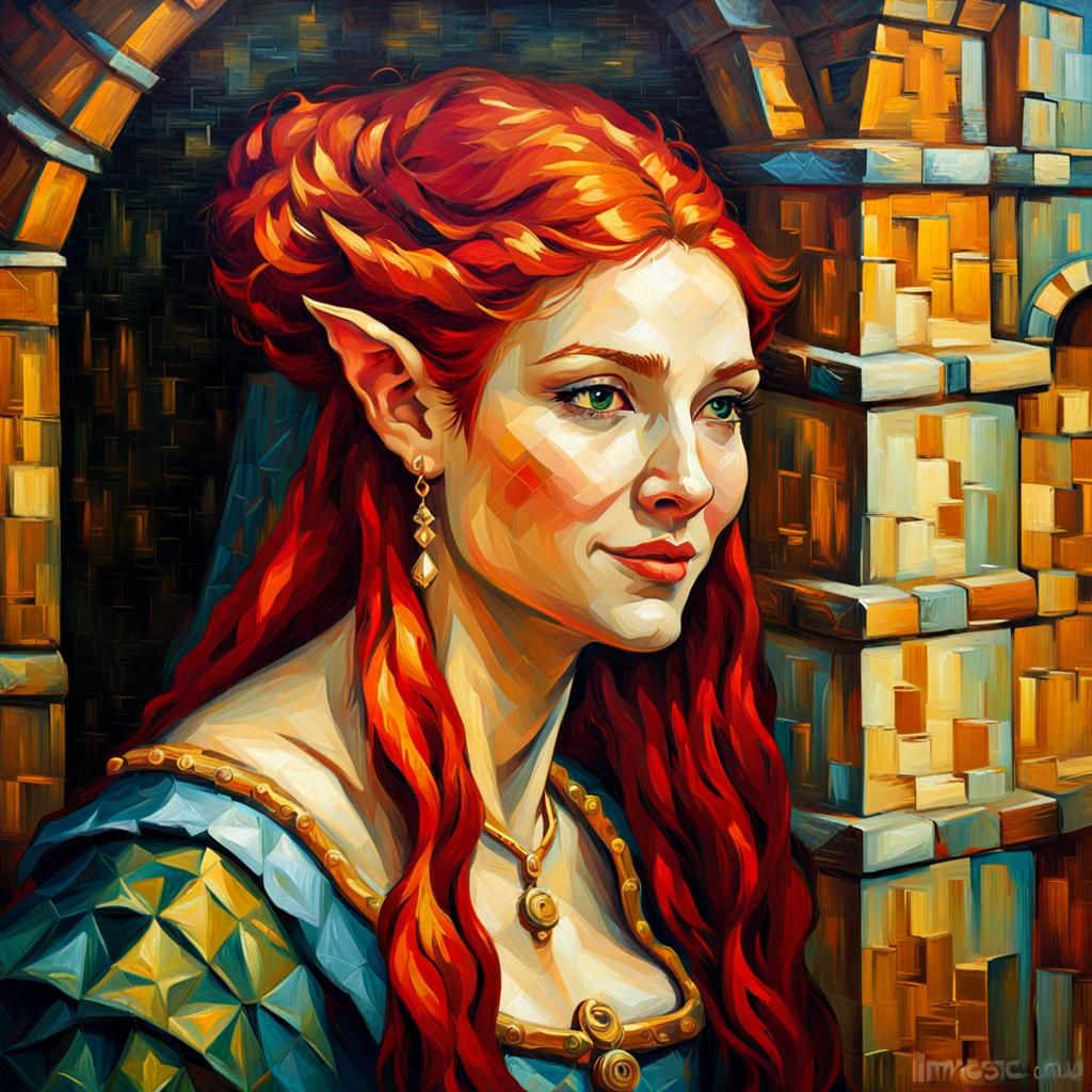 Beautiful Elf Queen Portrait in Impasto Style