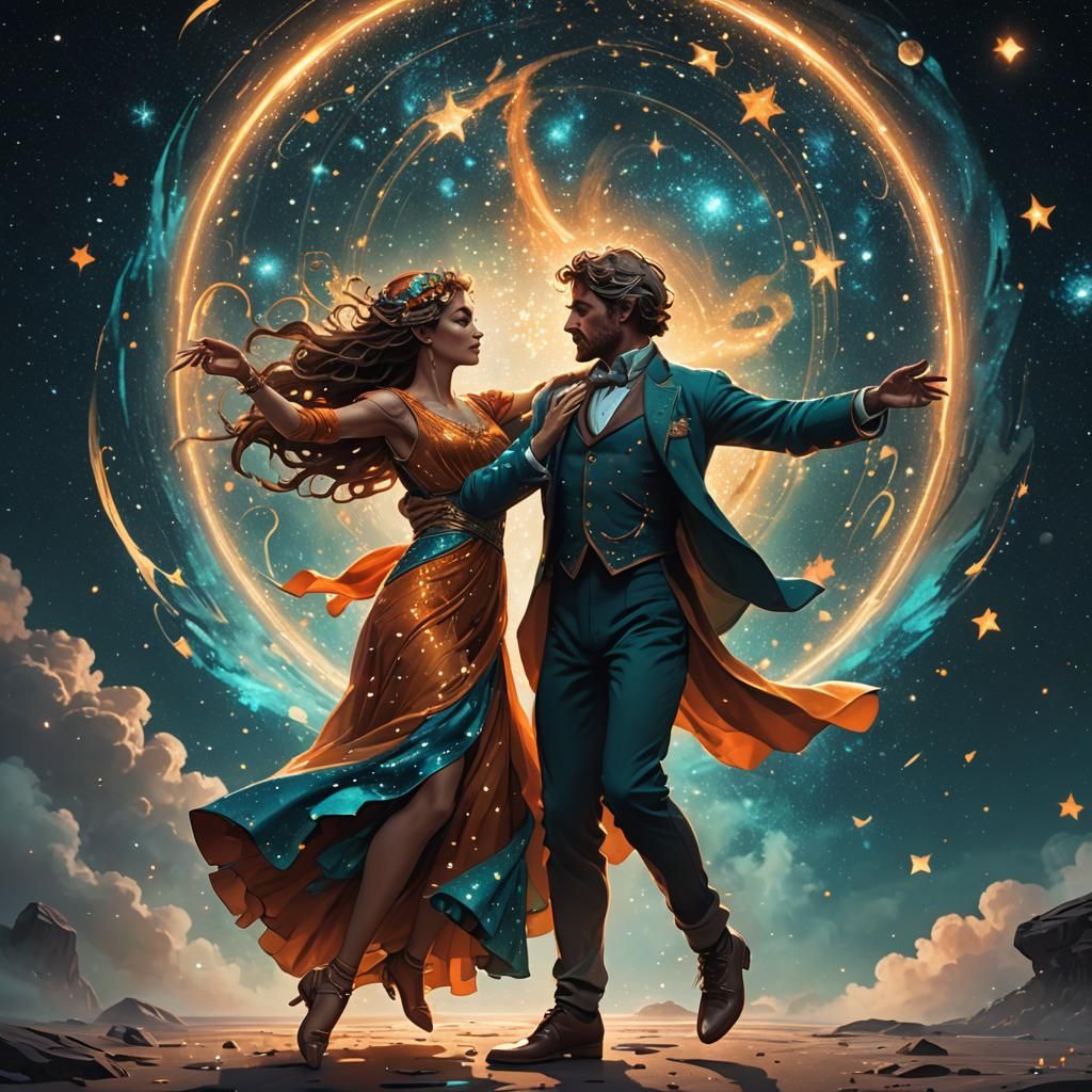 Stardust Couple Dancing in Starry Sky
