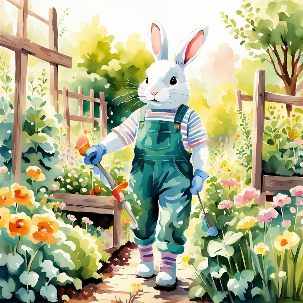 Bunny's Whimsical Garden: A Watercolor Dream