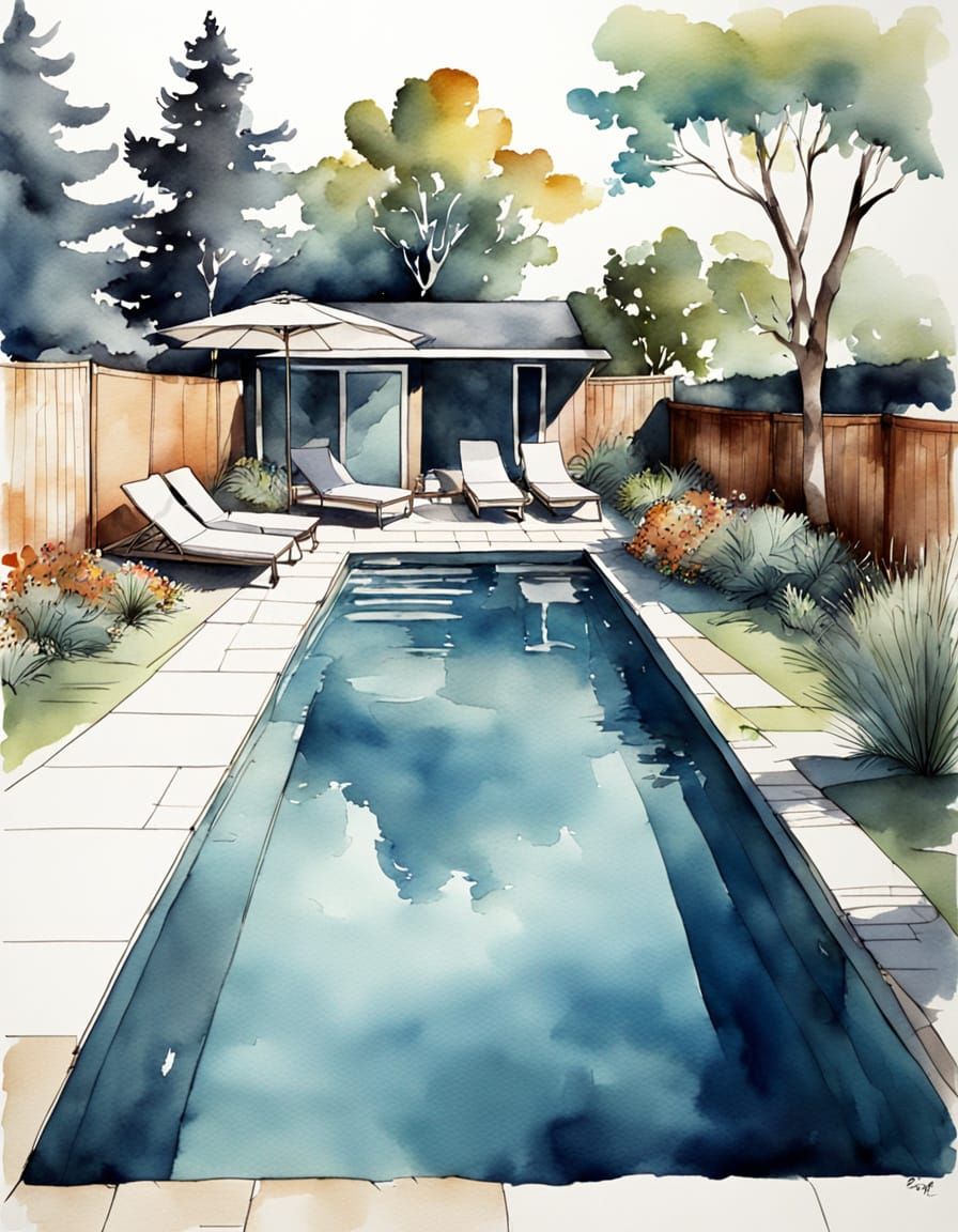 A Serene Backyard Oasis in Soft Watercolor