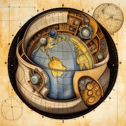 Detailed Earth Schematic on Medieval Blueprint