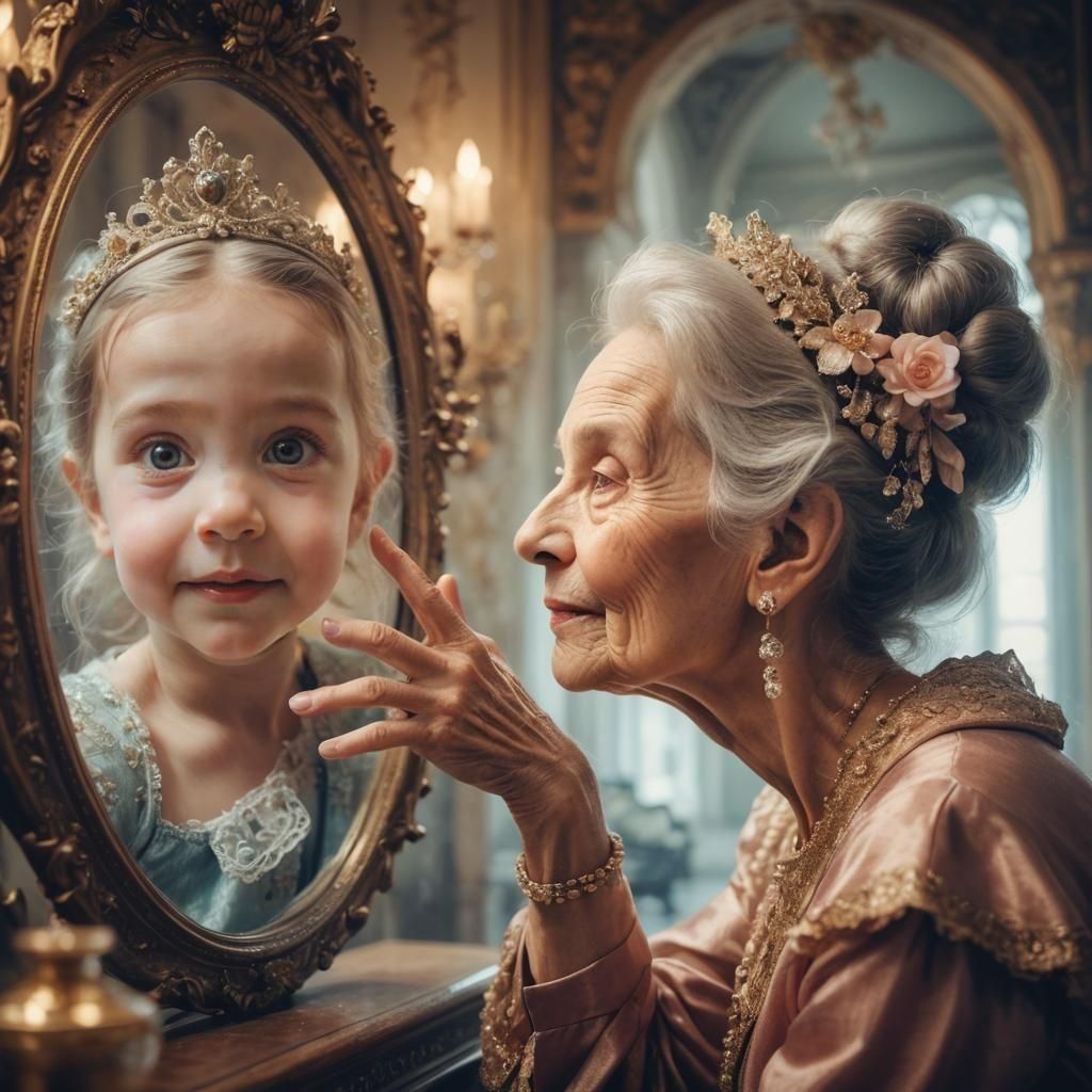 A Woman's Reflection: Youthful Vision in Mirror