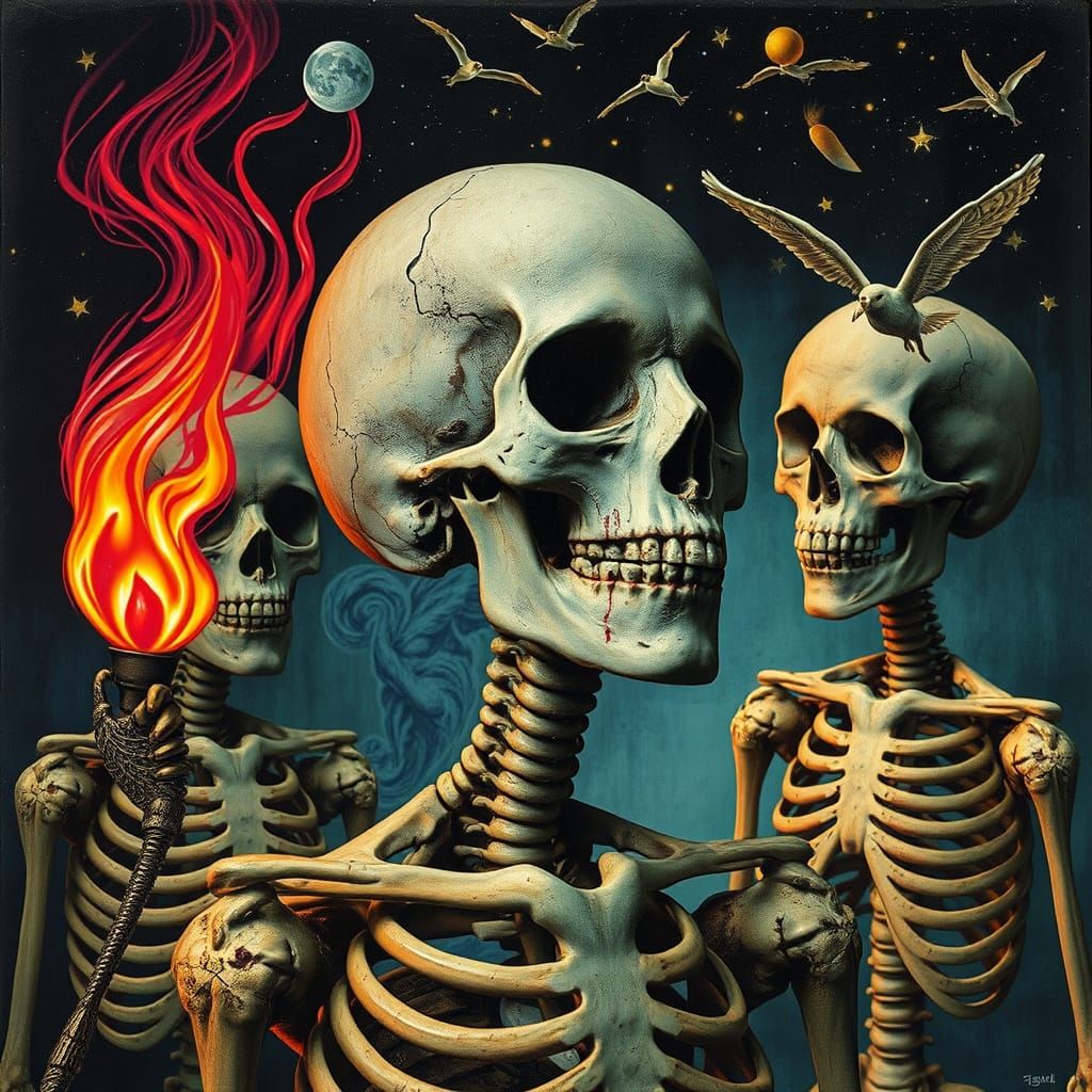 Cyberpunk Skeletons in Whimsical Film Noir Style