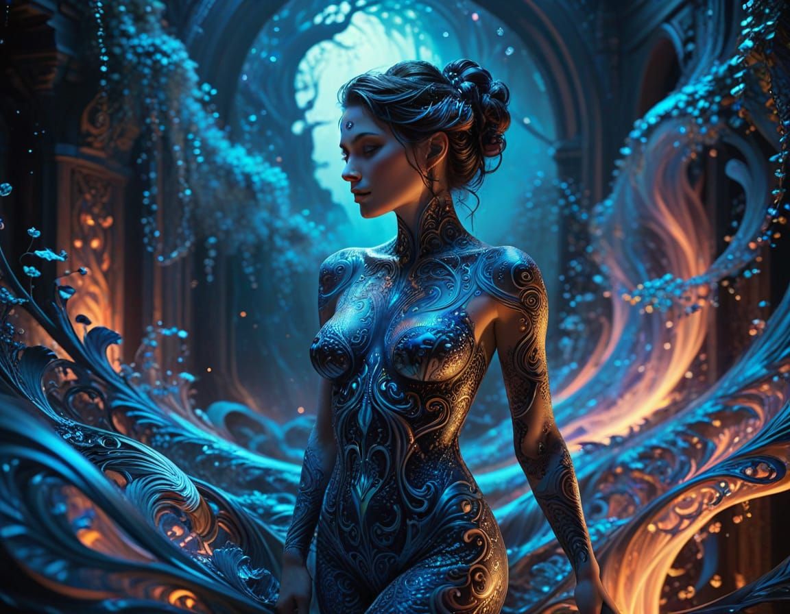 Ethereal Figure in Vibrant, Dreamlike Atmosphere, with Intri...