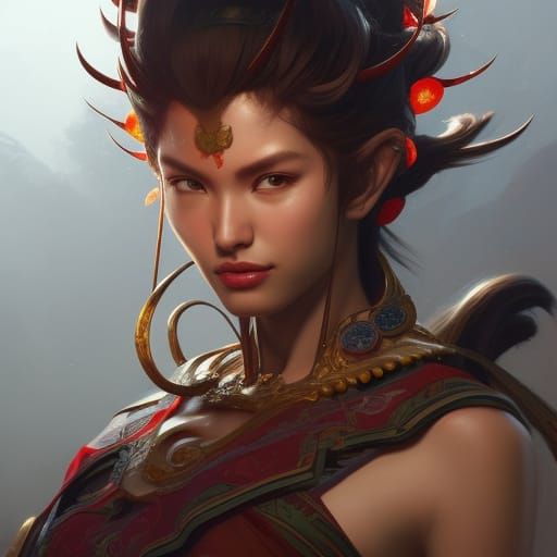 Nezha and Sun Wukong Portrait in Art Nouveau Style