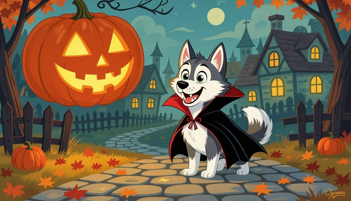 Vampire Husky in Autumn Village